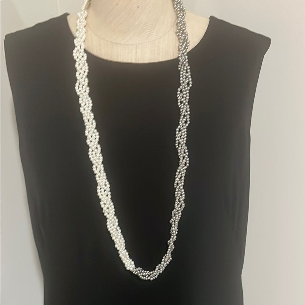 White House Black Market Silver and White Twisted Rope Necklace